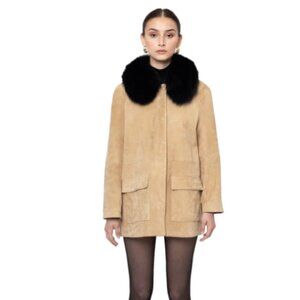 NWT Susanna Chow Raegan Suede Field Jacket in Hazelnut, Size L